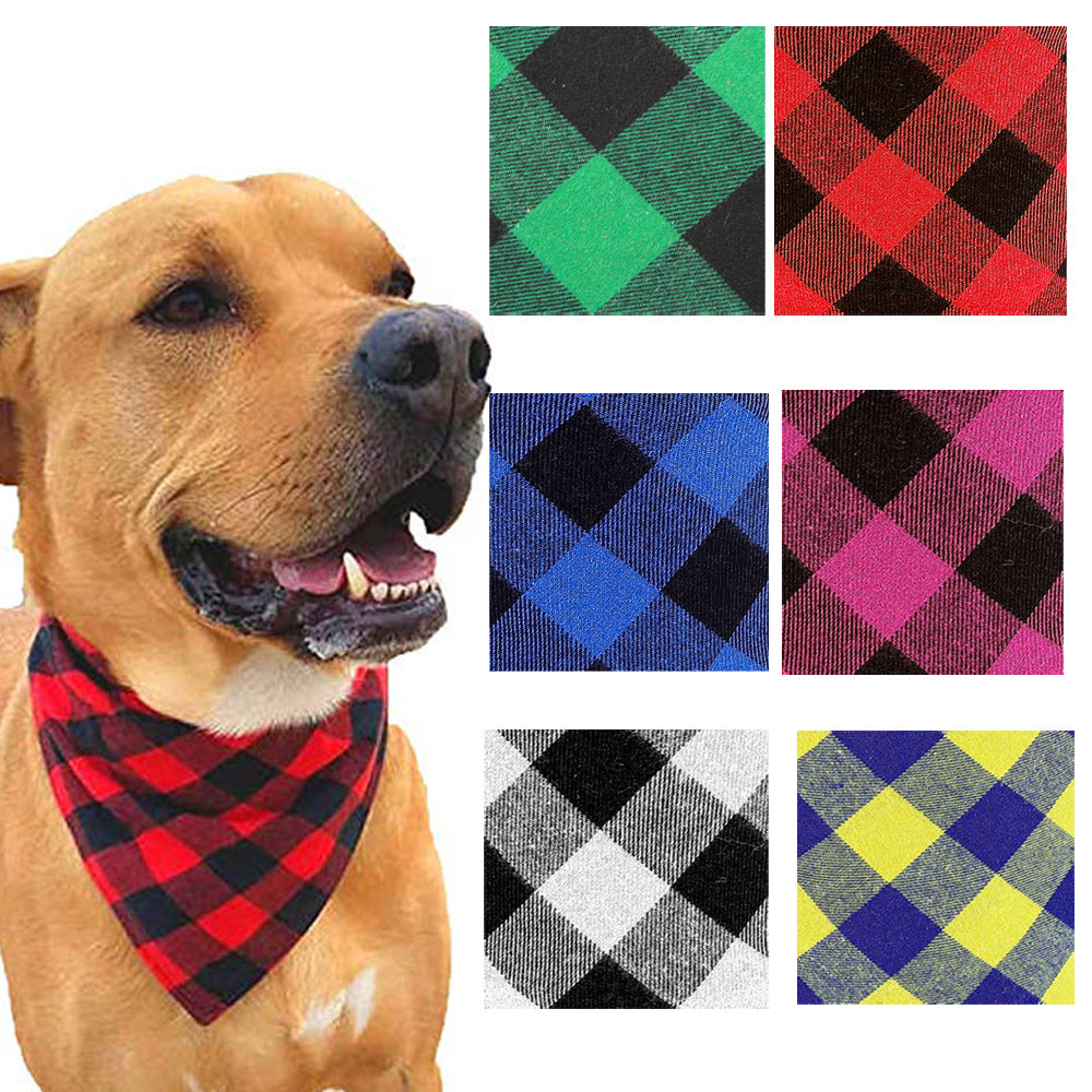 Double Layer Plaid Dog Bandana, Classic Check Pet Triangle Bib Scarf