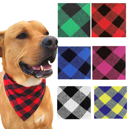 Double Layer Plaid Dog Bandana, Classic Check Pet Triangle Bib Scarf