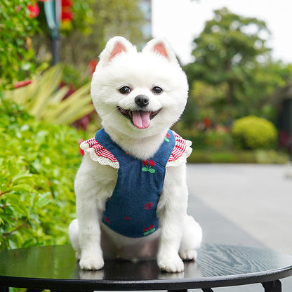 Cherry & Heart Denim Pet Harness Dresses with Leash