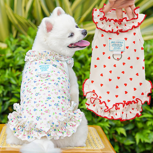 Spring Summer Pet Floral Princess Dress - Breathable Ruffled Dress