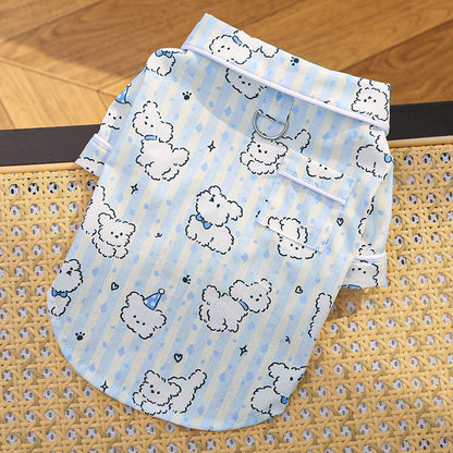 Cute Cartoon Puppy Striped Pet Pajamas – Spring/Summer Home Shirt