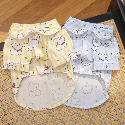 Cute Cartoon Puppy Striped Pet Pajamas – Spring/Summer Home Shirt