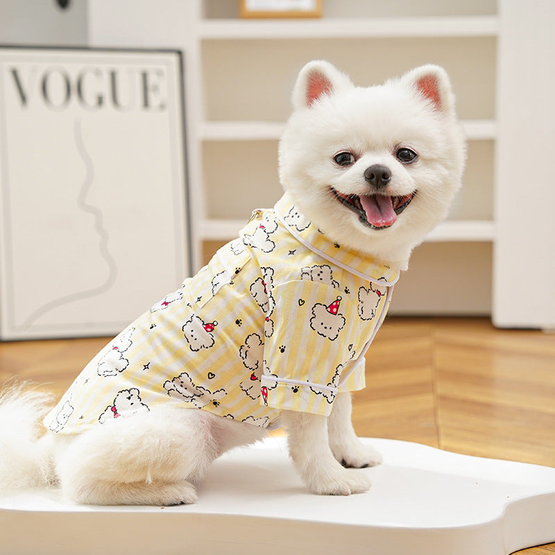 Cute Cartoon Puppy Striped Pet Pajamas – Spring/Summer Home Shirt