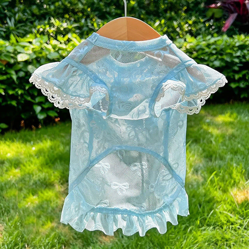 Pet Lace Mesh Dress with Bow & D-Ring