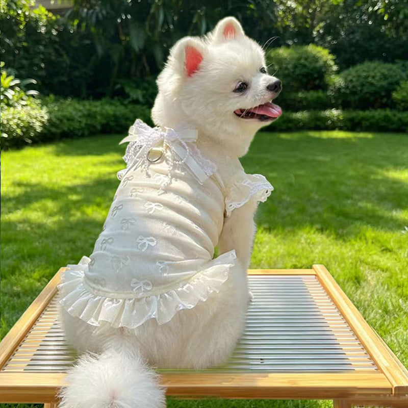 Pet Lace Mesh Dress with Bow & D-Ring