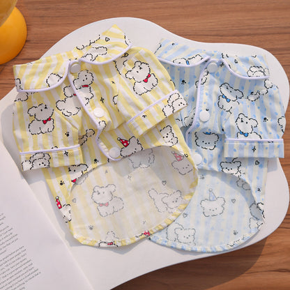 Cute Cartoon Puppy Striped Pet Pajamas – Spring/Summer Home Shirt