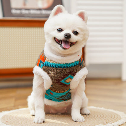 Fair Isle Style Pet Clothes - Warm Fleece Outfit for Cats & Dogs
