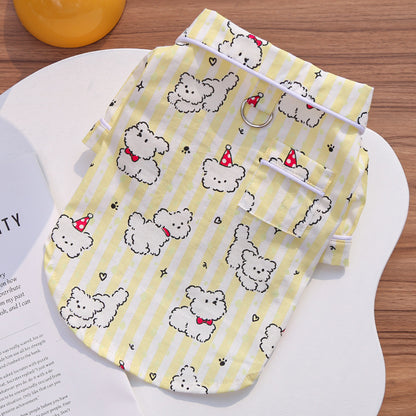Cute Cartoon Puppy Striped Pet Pajamas – Spring/Summer Home Shirt