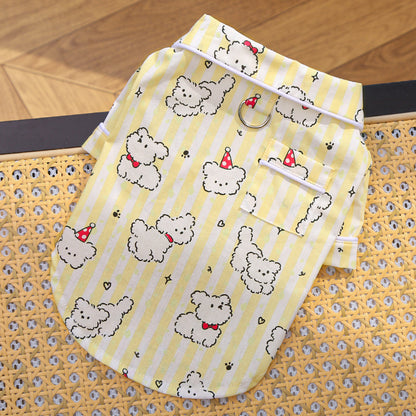 Cute Cartoon Puppy Striped Pet Pajamas – Spring/Summer Home Shirt