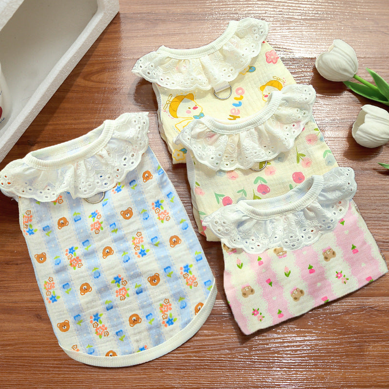 Lightweight Cute Pet Clothes Lace Collar Cartoon Vest