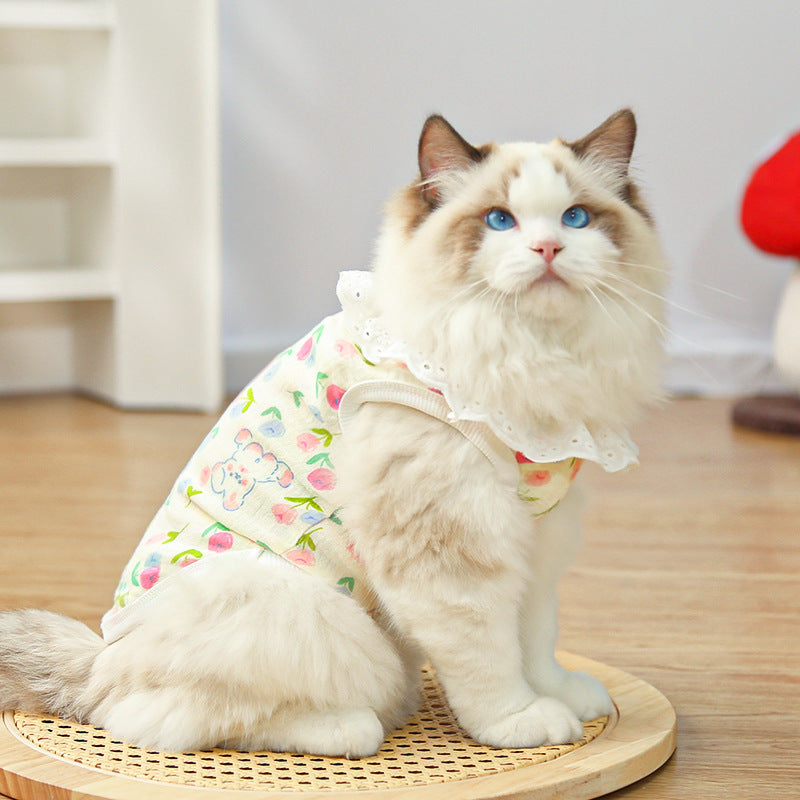 Lightweight Cute Pet Clothes Lace Collar Cartoon Vest
