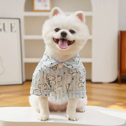 Cute Cartoon Puppy Striped Pet Pajamas – Spring/Summer Home Shirt