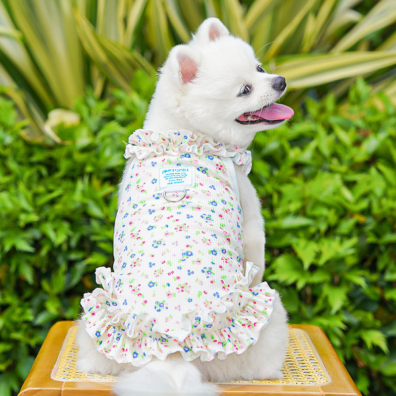 Spring Summer Pet Floral Princess Dress - Breathable Ruffled Dress