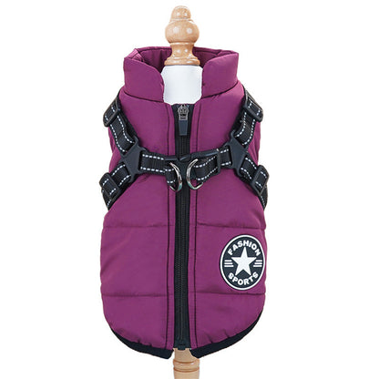 Padded Dog Winter Coat with Built-In Harness