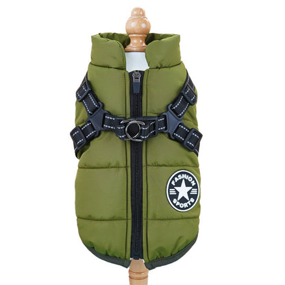 Padded Dog Winter Coat with Built-In Harness