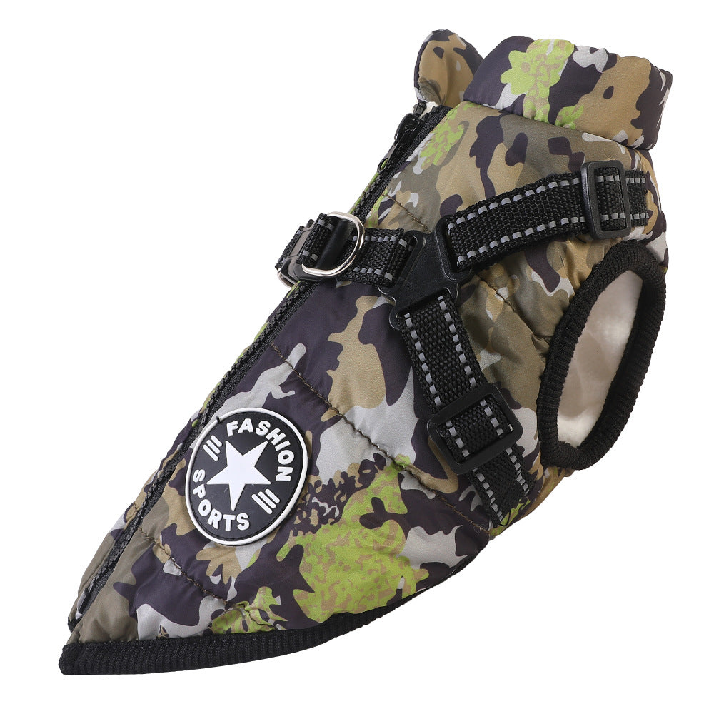 Padded Dog Winter Coat with Built-In Harness