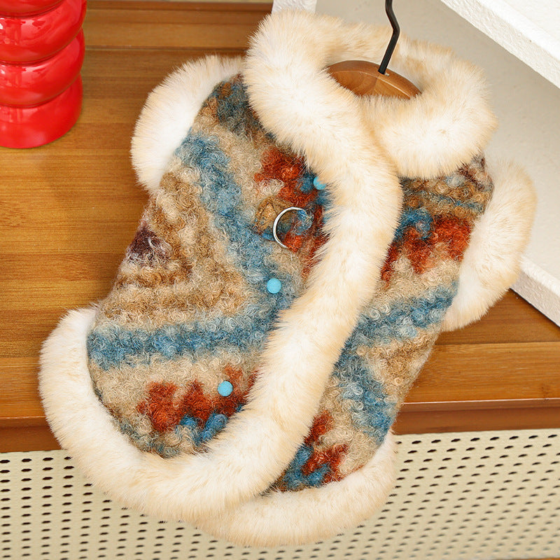 Winter Warm Pet Fair Isle Fleece Cardigan Vest - Dog Coat for Bichon/Teddy