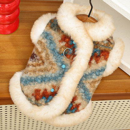 Winter Warm Pet Fair Isle Fleece Cardigan Vest - Dog Coat for Bichon/Teddy