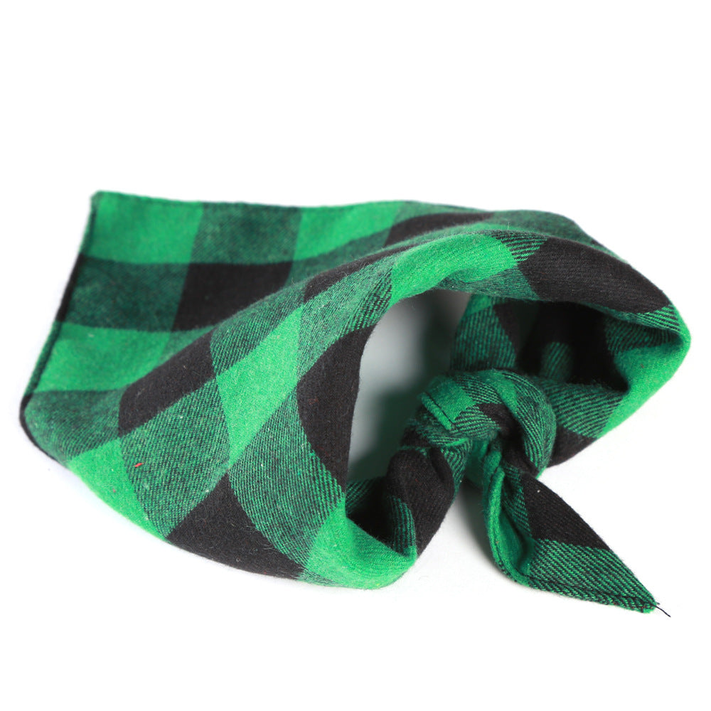 Double Layer Plaid Dog Bandana, Classic Check Pet Triangle Bib Scarf