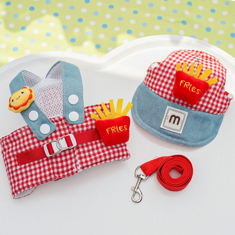 Cute 3-Piece Dog Harness Set with Matching Hat & Leash – Adorable Outfit for Small Dogs