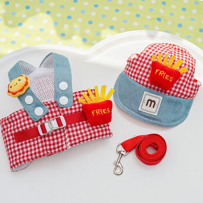 Cute 3-Piece Dog Harness Set with Matching Hat & Leash – Adorable Outfit for Small Dogs