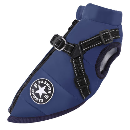 Padded Dog Winter Coat with Built-In Harness
