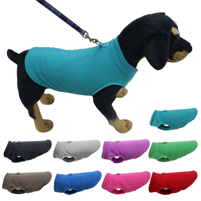 Dog & Cat Solid Color Fleece Vest with Leash Ring