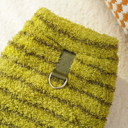 Striped Plush Dog Sweater with D-Ring
