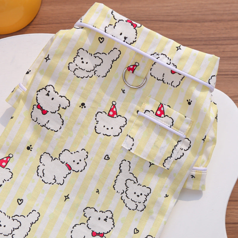 Cute Cartoon Puppy Striped Pet Pajamas – Spring/Summer Home Shirt