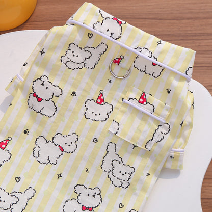 Cute Cartoon Puppy Striped Pet Pajamas – Spring/Summer Home Shirt