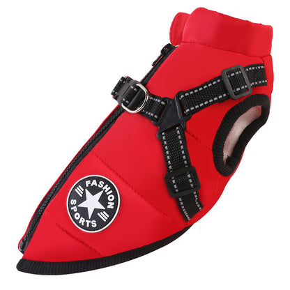 Padded Dog Winter Coat with Built-In Harness