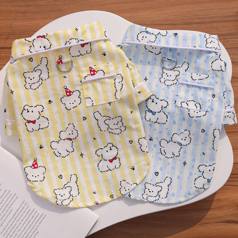 Cute Cartoon Puppy Striped Pet Pajamas – Spring/Summer Home Shirt