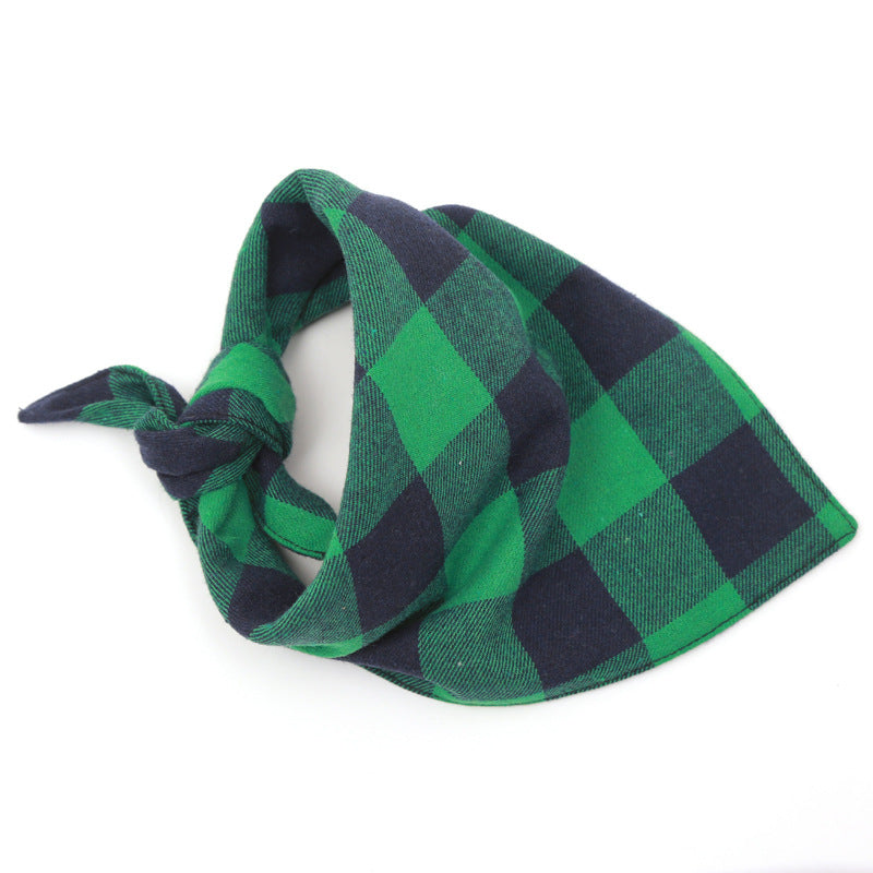 Double Layer Plaid Dog Bandana, Classic Check Pet Triangle Bib Scarf