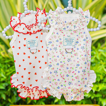 Spring Summer Pet Floral Princess Dress - Breathable Ruffled Dress