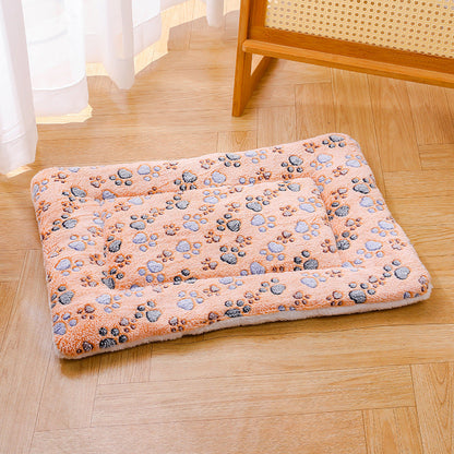 Thickened Flannel Footprint Pet Mat - Winter Warm Soft Cat Dog Bed Pad