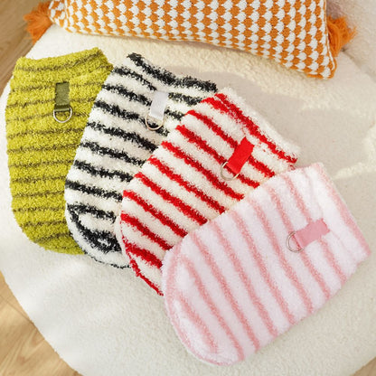 Striped Plush Dog Sweater with D-Ring