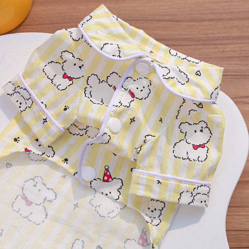 Cute Cartoon Puppy Striped Pet Pajamas – Spring/Summer Home Shirt