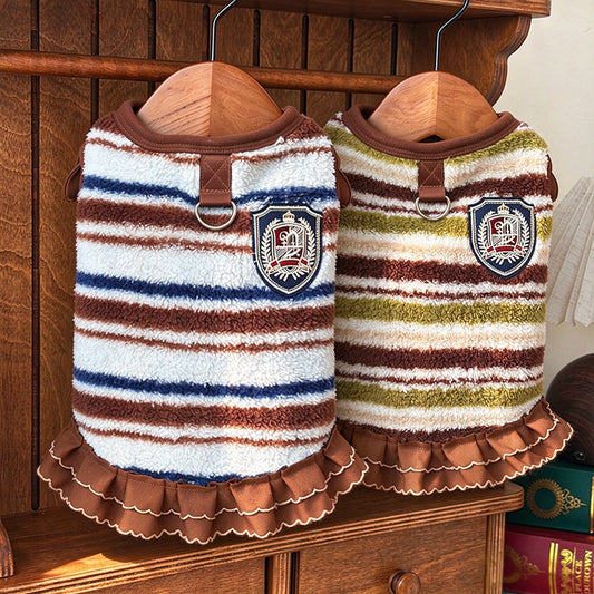 Plush Striped Dog Vest & Ruffle Skirt