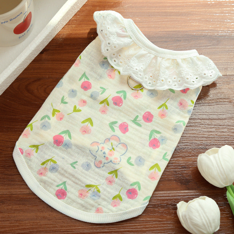 Lightweight Cute Pet Clothes Lace Collar Cartoon Vest