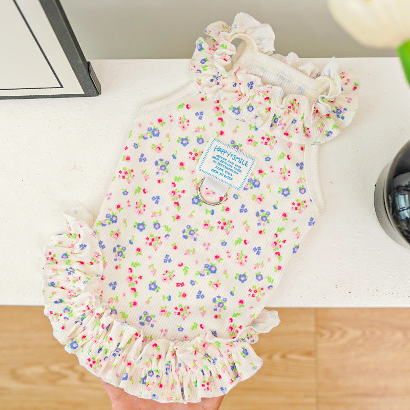 Spring Summer Pet Floral Princess Dress - Breathable Ruffled Dress