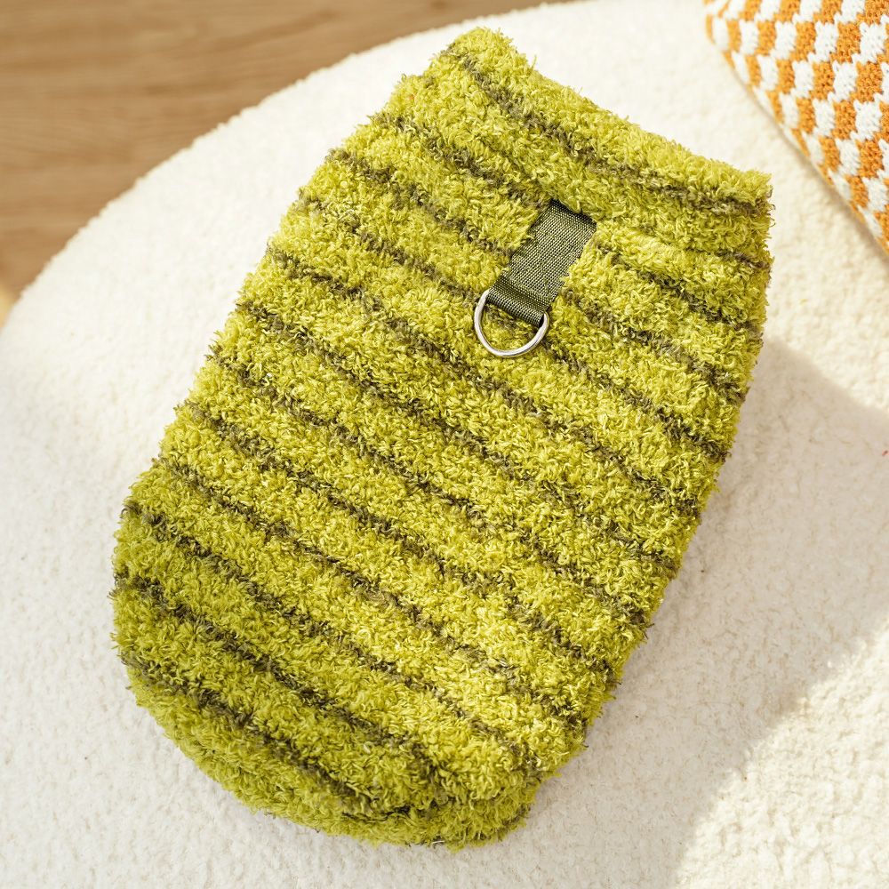 Striped Plush Dog Sweater with D-Ring