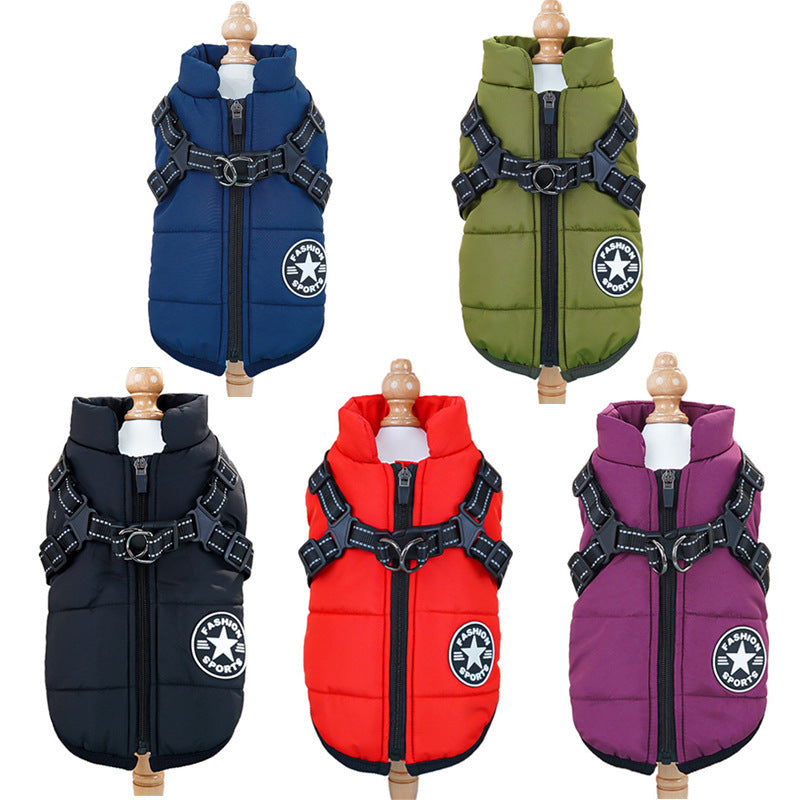 Padded Dog Winter Coat with Built-In Harness