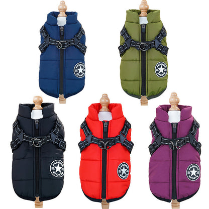 Padded Dog Winter Coat with Built-In Harness