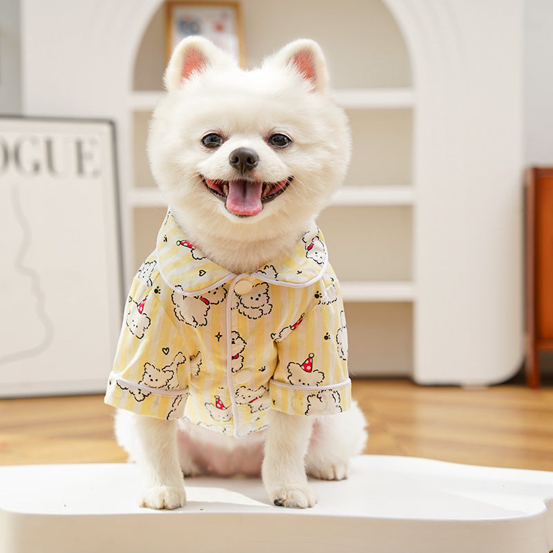 Cute Cartoon Puppy Striped Pet Pajamas – Spring/Summer Home Shirt