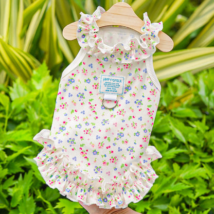 Spring Summer Pet Floral Princess Dress - Breathable Ruffled Dress