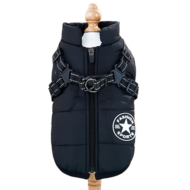 Padded Dog Winter Coat with Built-In Harness