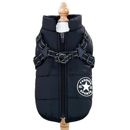 Padded Dog Winter Coat with Built-In Harness