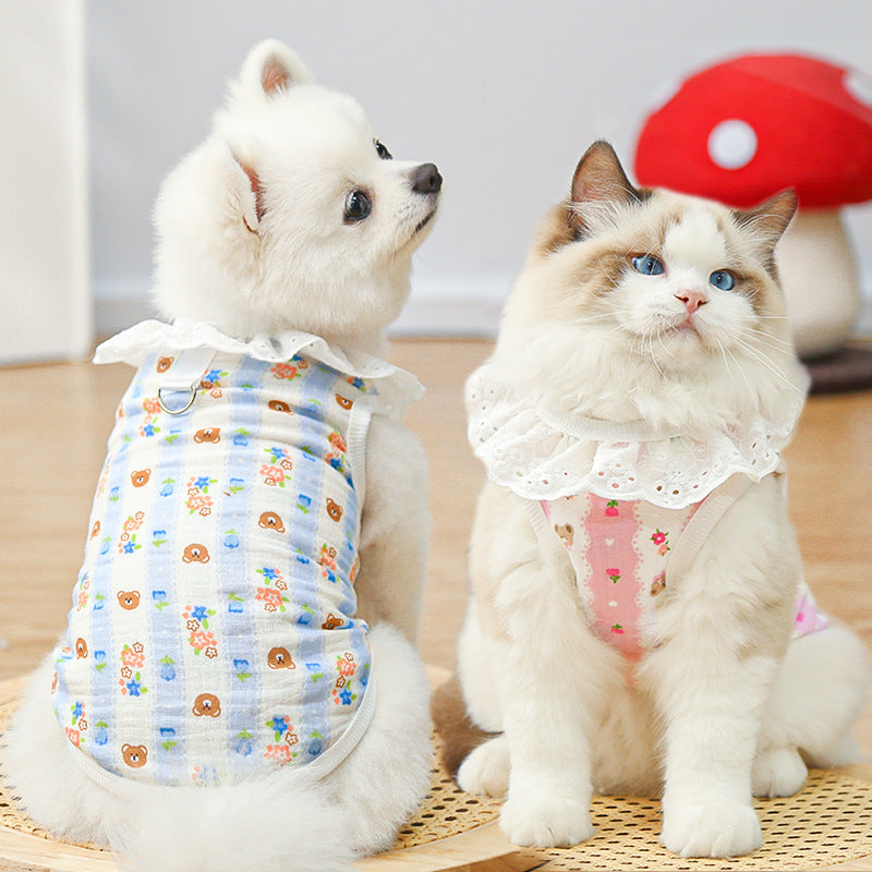 Lightweight Cute Pet Clothes Lace Collar Cartoon Vest
