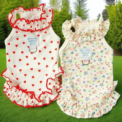 Spring Summer Pet Floral Princess Dress - Breathable Ruffled Dress