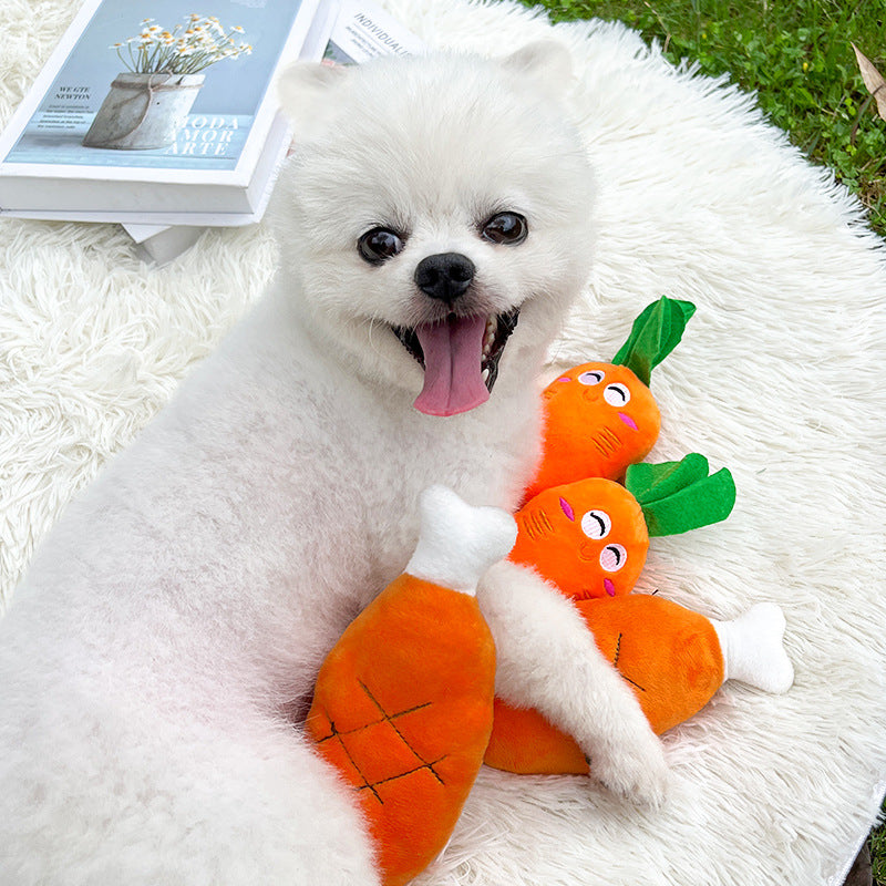 Squeaky Chicken Leg/Carrot Dog Chew Toy